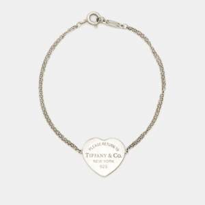 Pre Owned Tiffany & Co. Return To Tiffany Heart Tag Silver 925 Double Chain Bracelet