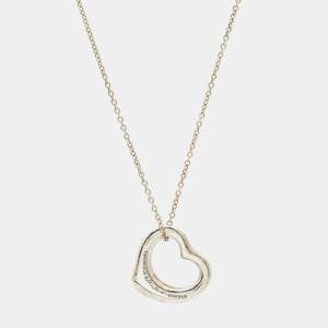 Pre Owned Tiffany & Co. Elsa Peretti Open Heart Sterling Silver 925 Pendant Necklace