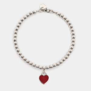 مملوكة مسبقًا Tiffany & Co. Return to Tiffany Heart Tag Enamel Sterling Silver Beads Bracelet 