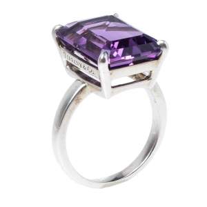 Pre Owned Tiffany & Co. Sparklers Amethyst Silver Cocktail Ring 56