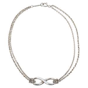 Pre Owned Tiffany & Co. Infinity Silver Double Strand Chain Link Bracelet