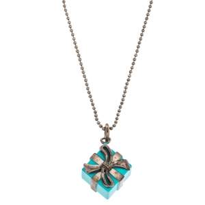 Pre Owned Tiffany & Co. Sterling Silver Blue Box Charm Pendant Necklace