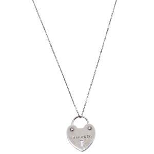 Pre Owned Tiffany & Co. Heart Lock Charm Silver Pendant Necklace
