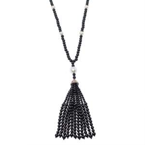 Pre Owned Tiffany & Co. Ziegfeld Onyx Cultured Pearl Silver Tassel Necklace