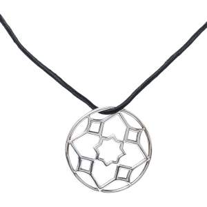 Pre Owned Tiffany & Co. Zellige Openwork Silver Round Pendant Cord Necklace