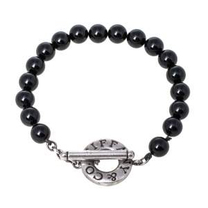 Pre Owned Tiffany & Co. Sterling Silver Onyx Bead Bracelet