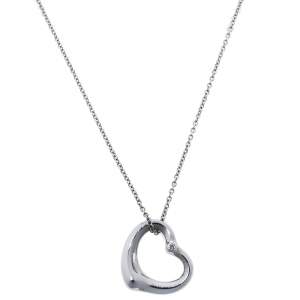 Pre Owned Tiffany & Co. Diamond Open Heart Silver Pendant Necklace