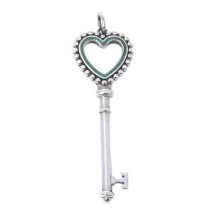 Tiffany & Co. Enamel Beaded Heart Key Silver Pendant 