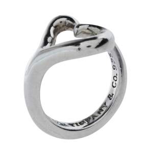 Pre Owned Tiffany & Co. Sterling Silver Elsa Peretti Open Heart Ring Size EU 48