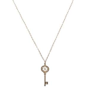 Pre Owned Tiffany & Co. Sterling Silver/Diamond Blossom Large Key Pendant Necklace