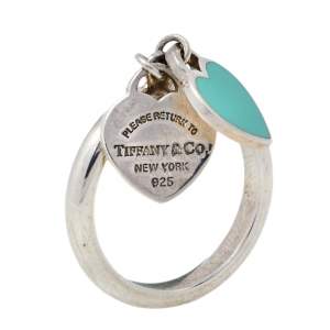 Pre Owned Tiffany & Co. Return To Tiffany Sterling Silver Double Heart Charm Ring Size EU 52