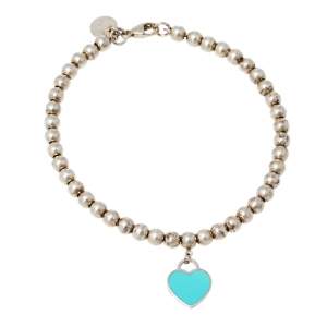 Pre Owned Tiffany & Co. Return To Tiffany Sterling Silver Heart Tag Bead Bracelet