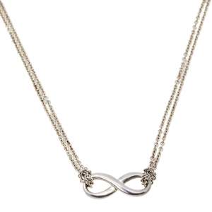 Pre Owned Tiffany & Co. Sterling Silver Infinity Pendant Double Chain Necklace 