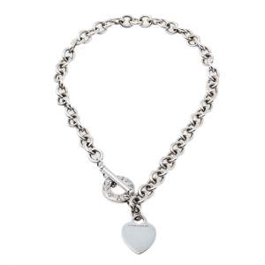 Pre Owned Tiffany & Co. Sterling Silver Heart Tag Toggle Necklace