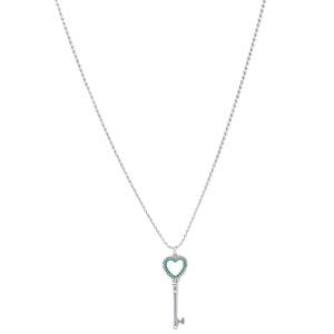 Pre Owned Tiffany & Co. Tiffany Keys Enamel Silver Beaded Heart Key Pendant Necklace