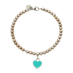 Pre Owned Tiffany & Co. Return to Tiffany Enamel Heart Tag Silver Beads Bracelet 