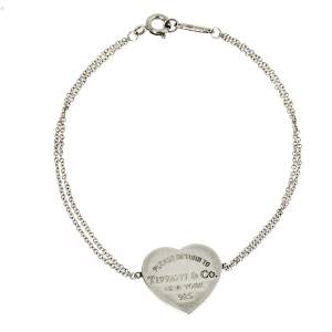 Pre Owned Tiffany & Co. Sterling Silver Heart Tag Double Chain Bracelet