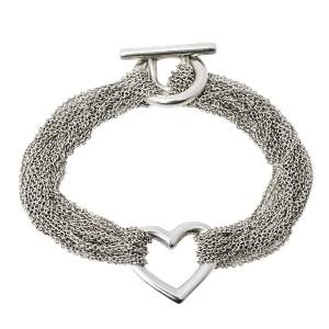Pre Owned Tiffany & Co. Mesh Heart Sterling Silver Toggle Bracelet