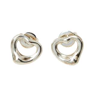 Pre Owned Tiffany & Co. Elsa Peretti Sterling Silver Open Heart Stud Earrings
