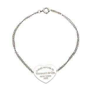 Pre Owned Tiffany & Co. Return To Tiffany Heart Tag Double Chain Sterling Silver Bracelet