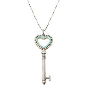 Pre Owned Tiffany & Co. Enamel Beaded Heart Key Silver Pendant Necklace