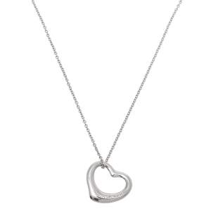 Pre Owned Tiffany & Co. Elsa Peretti Sterling Silver Open Heart Pendant Necklace