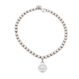 Pre Owned Tiffany & Co. Return to Tiffany Round Tag Silver Bead Bracelet