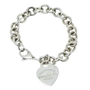Pre Owned Tiffany & Co. Return to Tiffany Heart Tag Sterling Silver Charm Bracelet 