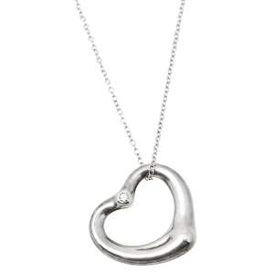 Pre Owned Tiffany & Co. Elsa Peretti Diamond Sterling Silver Open Heart Pendant 
