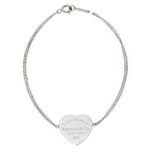 Pre Owned Tiffany & Co. Return To Tiffany Heart Tag Double Chain Sterling Silver Bracelet