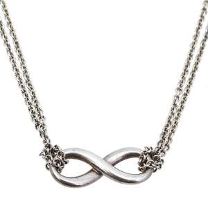 Pre Owned Tiffany & Co. Infinity Sterling Silver Double Strand Pendant Necklace