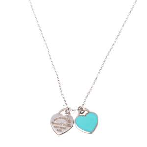 Pre Owned Tiffany & Co. Return To Tiffany Blue Double Heart Tag Pendant Necklace