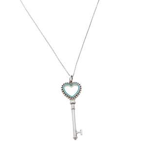 Pre Owned Tiffany & Co. Sterling Silver Enamel Beaded Heart Key Pendant Necklace