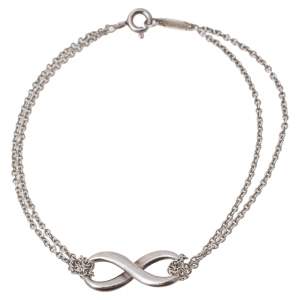 Pre Owned Tiffany & Co. Infinity Sterling Silver Double Chain Bracelet