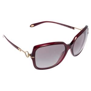 Pre Owned Tiffany & Co. Burgundy Acetate TF4101 Key Heart Logo Oversized Sunglasses