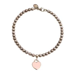 Pre Owned Tiffany & Co. Return to Tiffany Pink Enamel Heart Tag Bead Bracelet