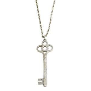Pre Owned Tiffany & Co. Silver Crown Key Pendant Chain Necklace