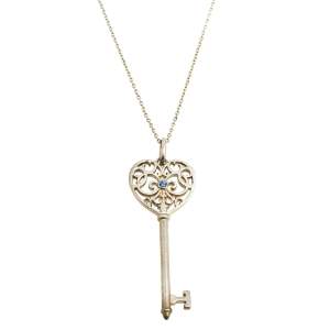 Pre Owned Tiffany & Co. Sterling Silver Enchant Heart Key Pendant Chain Necklace