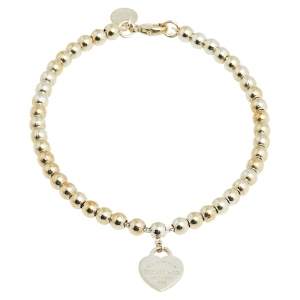 Pre Owned Tiffany & Co. Return to Tiffany Heart Tag Silver Beads Bracelet 