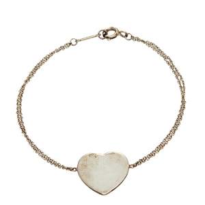 Pre Owned Tiffany & Co. Return To Tiffany  Sterling Silver Heart Tag Double Chain Bracelet