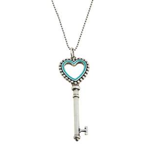 Pre Owned Tiffany & Co. Enamel Beaded Heart Key Silver Pendant Necklace