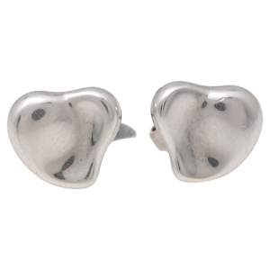 Pre Owned Tiffany & Co. Elsa Peretti Full Heart Sterling Silver Stud Earrings