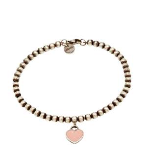 Pre Owned Tiffany & Co.  Heart Tag Enamel Sterling Silver Beaded Bracelet