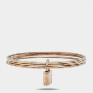 Pre Owned Tiffany & Co. Sterling Silver 1837 Lock Charm Triple Bangle Bracelet