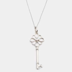 Pre Owned Tiffany & Co. Tiffany Keys Open Knot Key Diamond Silver Pendant Necklace