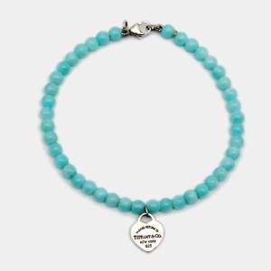 Pre Owned Tiffany & Co. Return To Tiffany Mini Heart Tag Silver Amazonite Bead Bracelet