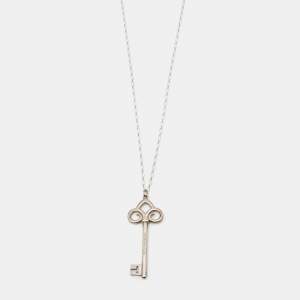 Pre Owned Tiffany & Co. Fleur De Lis Sterling Silver Key Pendant Necklace