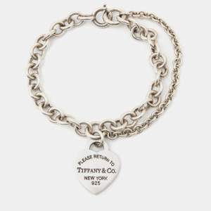Pre Owned Tiffany & Co. Return to Tiffany Heart Tag Sterling Silver Double Chain Bracelet