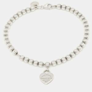 Pre Owned Tiffany & Co. Return to Tiffany Heart Tag Silver Bead Bracelet