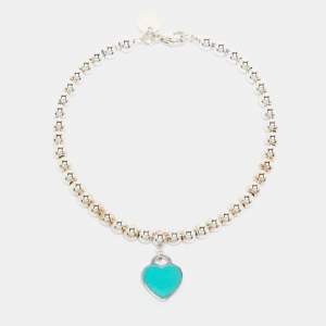 Pre Owned Tiffany & Co. Return to Tiffany Heart Tag Enamel Sterling Silver Bead Bracelet